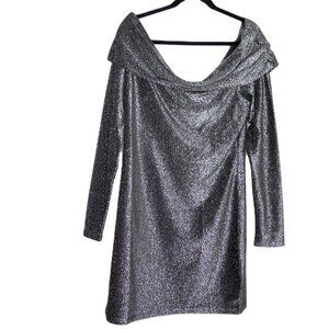 New Divided H&M Gunmetal Metallic Gray Tunic Top Mini Dress Stretch Cowl NWT  XL
